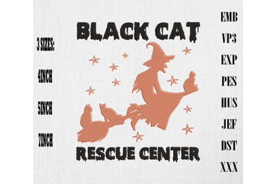 Halloween Black Cat Rescue Funny Witch Embroidery