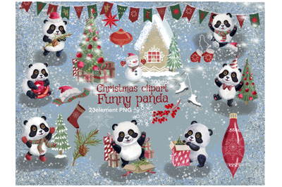 Christmas Clipart,Winter panda watercolor