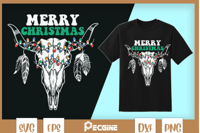 Merry Christmas Bull Skull Western Boho