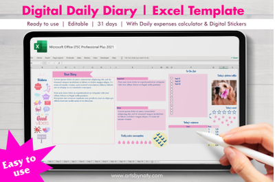 Digital Daily Diary | Excel Template | Excel Spreadsheets