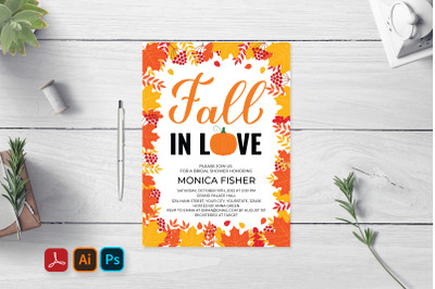 Fall in Love Bridal Shower Invitation Card Editable Template