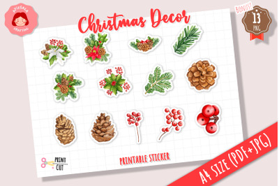 Christmas Poinsettia Printable Sticker Sheet | Christmas Ornament
