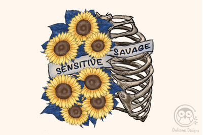 Sensitive Savage Skeleton Sunflower Sublimation Design