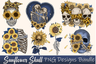 -Sunflower Skull PNG Designs Bundle