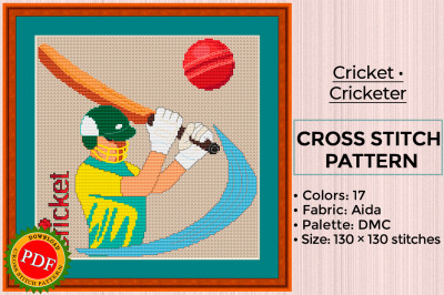 Cricket Cross Stitch Pattern | Cricketer | Cricket Player