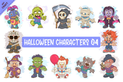 Bundle of Halloween Characters 04. Clipart.