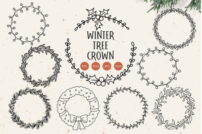 Christmas tree crown clipart, Christmas line clipart, Winter Wreath
