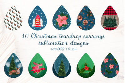 Christmas teardrop sublimation earrings design bundle