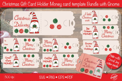 Christmas gift card holder template SVG Bundle, Christmas Gnome money