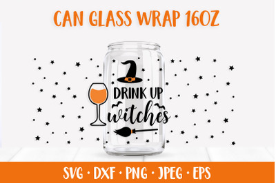 Halloween Glass Can Wrap SVG. Drink up Witches Can Glass