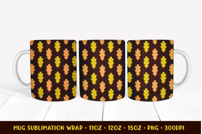 Autumn Mug Sublimation Wrap. Fall Oak Leaves Mug Wrap Design