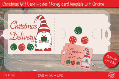 Christmas gift card holder template SVG, Christmas Delivery Gnome mone