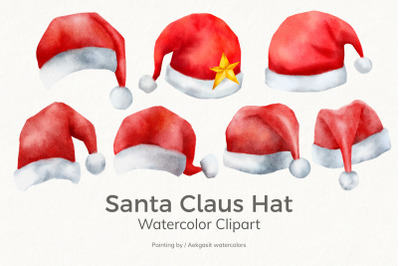 Watercolor Clipart Santa Claus Hat