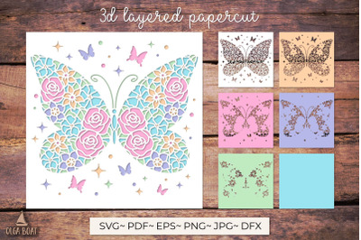 3d butterfly card svg | Floral butterfly layered papercut