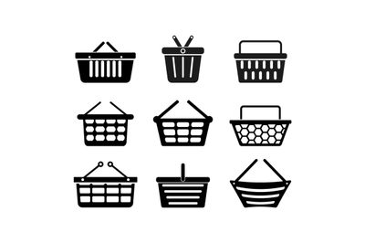 Shopping basket collection, black white design, bag cart to mall cente