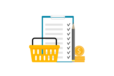 Checklist to supermarket, planning budget and check purchases