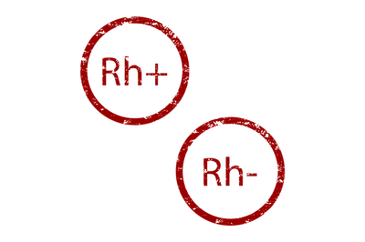 Blood rhesus plus and minus, red rubber stamp