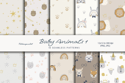Baby animals seamless pattern for kids, Digital paper