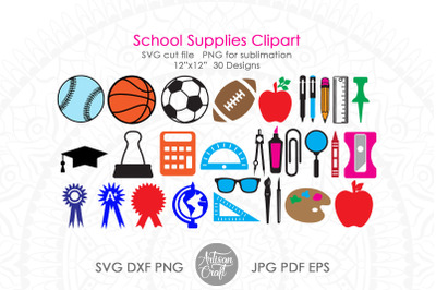 School supplies clipart, back to school SVG, first day of school