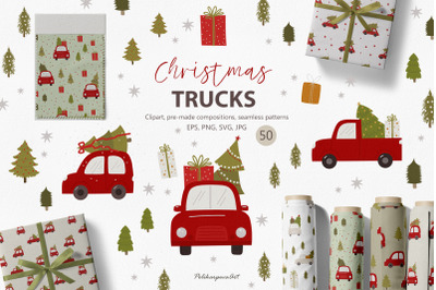 Christmas TRUCKS illustration &amp; patterns