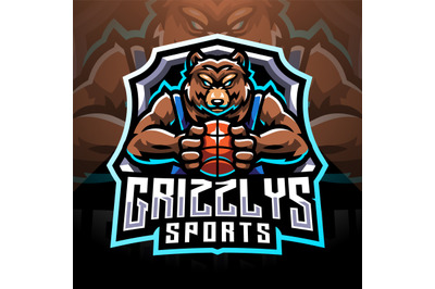 Grizzly gamer esport mascot logo design