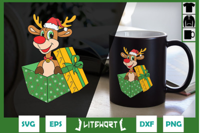 Christmas Reindeer in a Gift Box