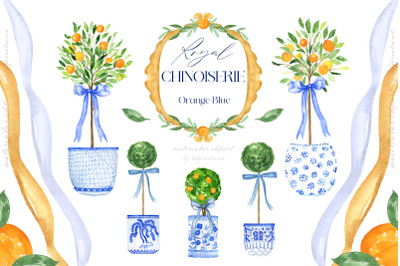 Royal Chinoiserie Orange &amp; Blue Topiary