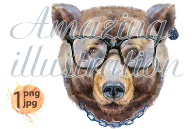 Bear head with glasses