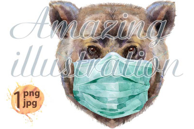 Bear head in protective mask