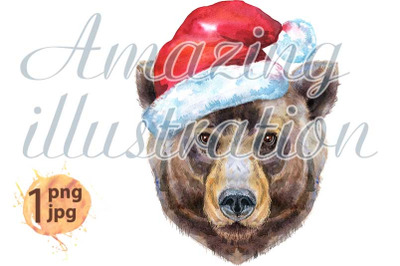 Bear head in Santa hat