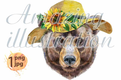 Bear head in summer hat