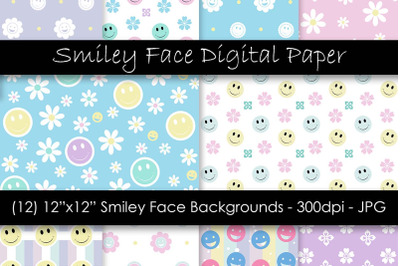 Smiley Face Flower Backgrounds - Retro Patterns