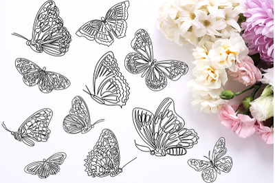 One Line Butterflies Set, Single Line Butterfly SVG PNG EPS AI Files