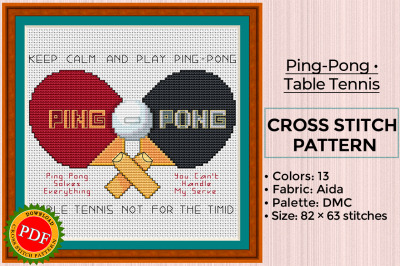 Table Tennis Cross Stitch Pattern | Ping-Pong