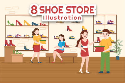 8 Shoe Store Flat Illustration