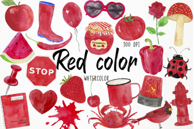 Watercolor Red Clipart, Red Color Clipart, Red Objects Clipart