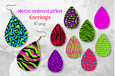 Neon animal print Earring sublimation png Teardrop design