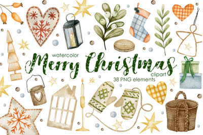 Watercolor Christmas Clipart.