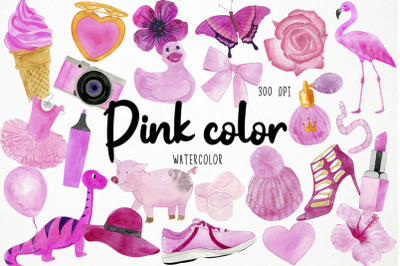 Watercolor Pink Clipart, Pink Color Clipart, Pink Objects Clipart