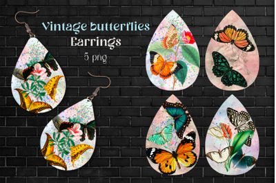 Vintage butterfly earring sublimation png Teardrop bundle