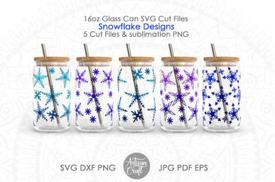 Snowflake Can Glass Wrap, SVG cut file, Christmas Can Glass