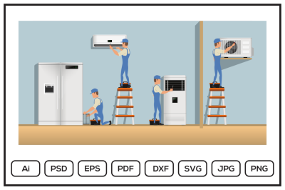 Set of HVAC service character design illustration