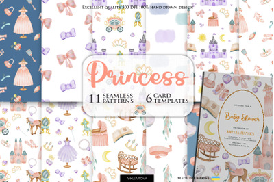 Princess seamless patterns and baby shower