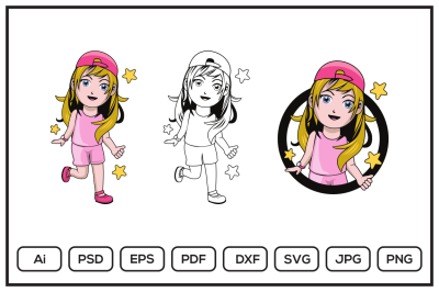 Little Girl Cartoon Character design illustration