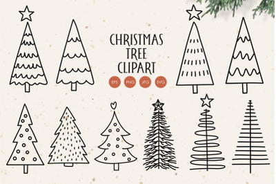 Christmas tree clipart, Christmas line clipart, Winter Tree Svg