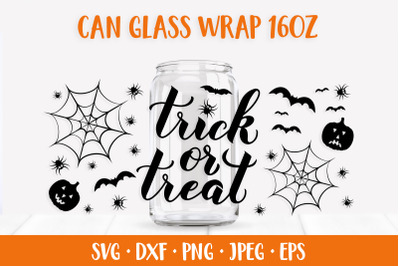 Halloween Can Glass Wrap SVG. Trick or Treat Glass Can