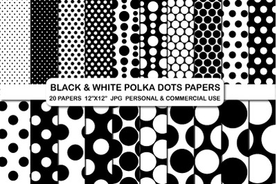 Black polka dot digital papers Polka dots digital background