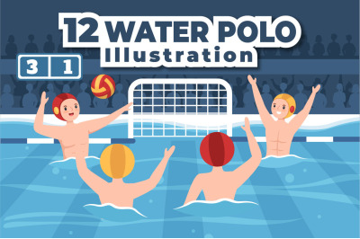 12 Water Polo Sport Player Illustration