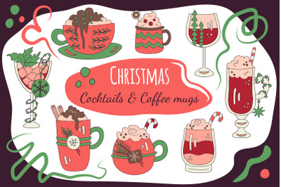 Christmas Cocktails and Coffee mugs Clip art