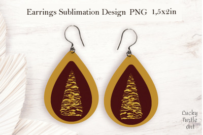 Gold Christmas tree teardrop earrings sublimation design